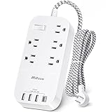 Power Strip with USB C - Flat Plug Extension Cord with 5 Outlets 4 USB, Wall Mount Power Bar Outlet...