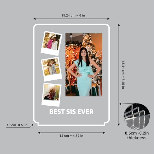 Image of Giftplease Personalised Photo Acrylic Frame with Wooden LED Base - Custom Picture Desk Display for Sister, Unique Raksha Bandhan Gift from Brother, Birthday, Anniversary & Keepsake Decor