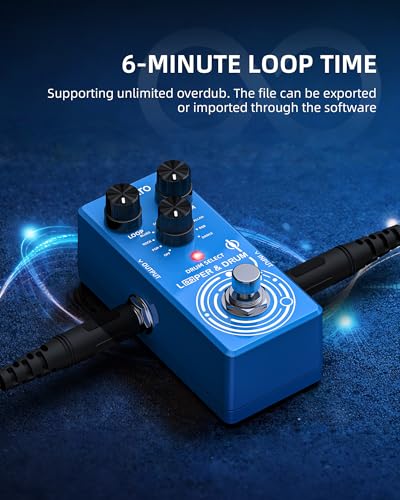 Image of LEKATO Looper Guitar Pedal Drum Machine, 2 in 1 Drum Looper Pedal, 6 Min Loop Time, 8 Drum Grooves, Real Drum Samples with Tap Tempo, Unlimited Overdubs Undo /Redo, Support Import /Export