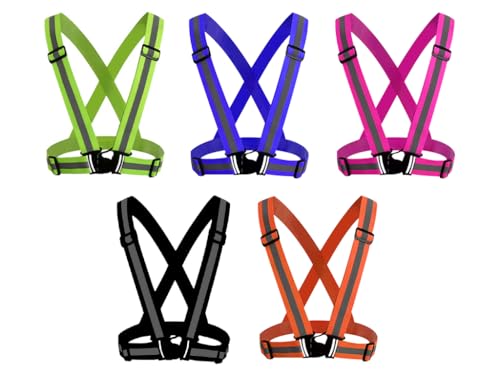 Kellegour 5 Pack Reflective Vest Running Gear,Reflective Running Vest Gear,Straps Night Walking Vest,Reflective Straps Safety Vest Adjustable for Night Cycling,Hiking,Jogging,Dog Walking(5 Color)