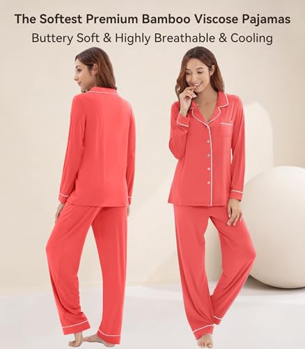 Image of WiWi Viscose from Bamboo Women's Pajamas Set Super Soft Button Down Top and Pants Sleepwear Cooling Pjs S-3X