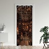 Vintage Bookshelf Bookcase Door Curtains for Doorways, Old Retro Library Blackout Curtain for Kids Bedroom Closet, Grommet Thermal Insulated Privacy Door Drapes for Room Divider, 34'W x 80'L
