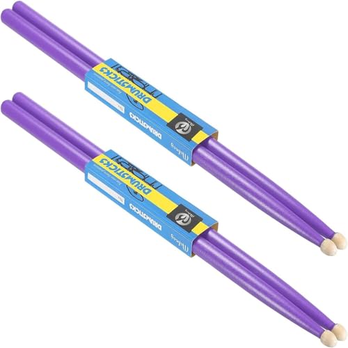 Drumsticks 2 Pairs, 5A Maple Wood Drum Sticks, Non-Slip Drum Sticks, Wood Tip Maple Wood Percussion Drumsticks, Personalized Drumsticks Drummer Gift Drum Sticks for Adults/Young/Students, Purple