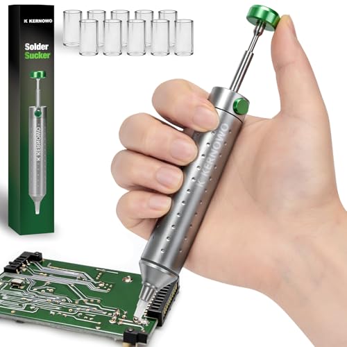 Image of Solder Sucker Desoldering Pump, Manual Desoldering Tool for Engineer with Self-Cleaning Anti-Clog Mechanism, Spring-Loaded Aluminum Solder Vacuum with Silicone Nozzle for Circuit Board Repair