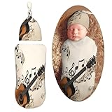 KiuLoam Guitar with Music Clef Newborn Swaddle Set with Matching Hat, Newborn Receiving Blanket Soft Unisex Infant Swaddle Wrap for Baby Boys and Girls