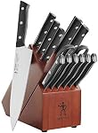 HENCKELS Everedge Dynamic 14 Piece Serrated Stainless Steel Knife Block Set - Professional Cutlery Set, Knives for Chopping, Slicing, Dicing & Cutting, Dishwasher Safe, Rubberwood in Brown
