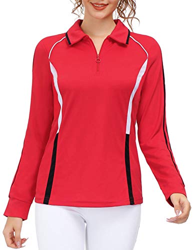 Golf Women's Lightweight Long Sleeve Zip Polo(S, Red)
