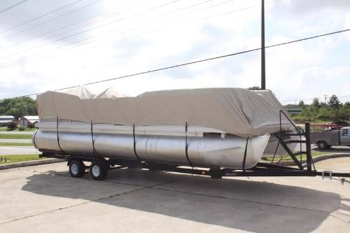 Vortex Direct Tan/Beige 16' Ultra Pontoon/Deck Boat Cover, Has Elastic and Straps, Fits 14' to 15' to 16' Long Deck Area, Up to 102" Beam