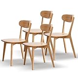 QKFF Modern Dining Chairs Set of 4, Solid Oak Wood Dining Chair with Comfortable Backrest, Sturdy Wooden Chairs for Kitchen, Dining Room