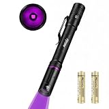 Alonefire P66 3W Mini Lampe Torche UV LED Puissante 365nm Lumière Noire Très Petit pour Peinture, Minéral, Fluoresceine, Détecteur D'urine, Détection d'argent avec 2 Pièces Batterie AAA