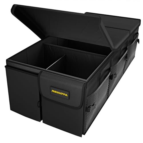 MIKKUPPA Car Trunk Organizer - 95L Collapsible Trunk Organizer with Lid, Sturdy Car Storage for SUV Auto Truck Van with Adjustable Straps and Non Slip Bottom (Black, XX-Large)