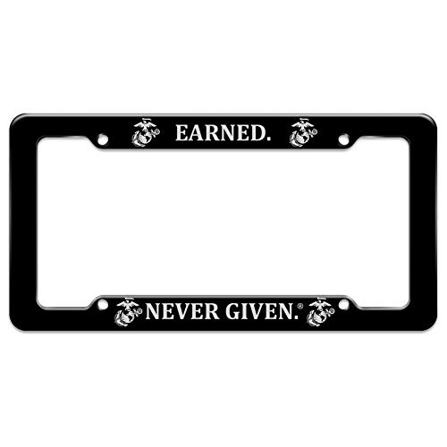 GRAPHICS & MORE Marine Corps USMC Earned Never Given White Black Logo Officially Licensed License Plate Tag Frame