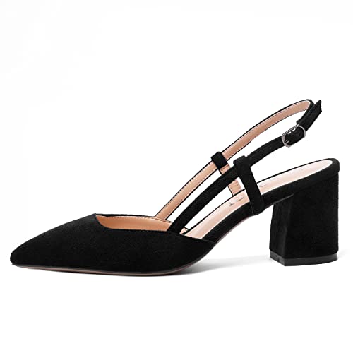 MODENCOCO Womens Pointed Toe Party Fashion Slingback Buckle Elegant Suede Chunky Mid Heel Pumps Dress Shoes 2.5 Inch2