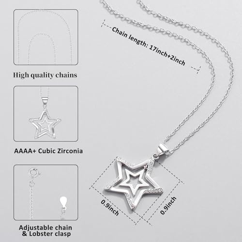 Necklace for Women Silver Star Necklaces,Butterfly,Circle,Onyx Necklaces And Rings,Hypoallergenic Necklaces Jewelry Birthday Christmas Gift for Women2