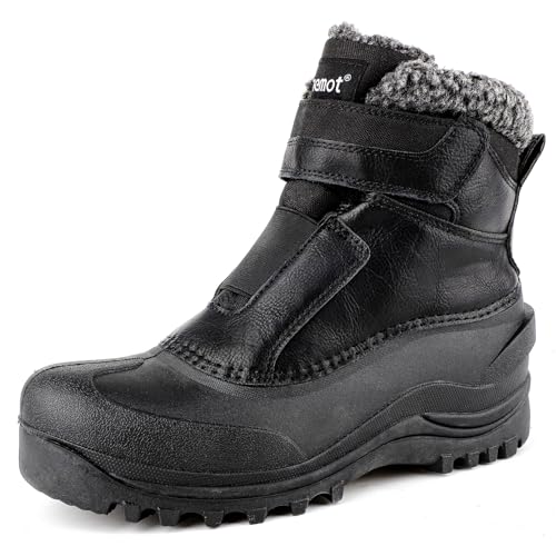 Best Winter Boots Without Laces: Cozy & Practical 13 riemot Men’s Winter Boots Waterproof Insulated Snow Shoes, Lightweight Thermal Furry Boot for Outdoor Skiing Hiking Walking, No Lace Ankle Boots for Men Black EU 43