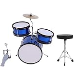 Kinder Schlagzeug für Kinder Junior Kinder Schlagzeug Hocker Drumsticks Pedal Einsteiger Set Training Lernen, Blau