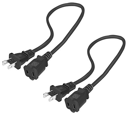 2 Pack USA Power Extension Cord Cable 125V 10A 2-Prong 2 Outlets for NEMA 5-15P to NEMA 5-15R (5ft/1.5m),Nice Short 2 Prong Extension Cord