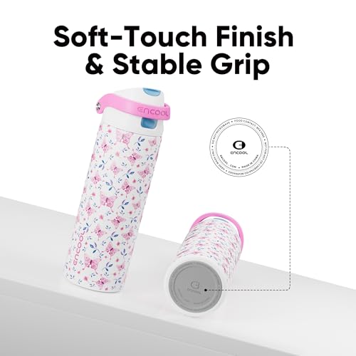 Image of ENCOOL Leakproof Insulated Water Bottle with Straw Dual-Sip Water Bottle Bag-Safe Design for Work, Commute & Gym - Keeps Drinks Cold All Day, 32 oz, Blossom Butterfly