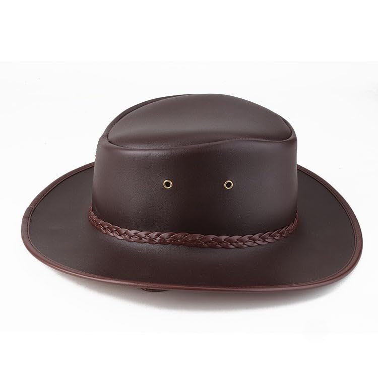 Cappello da cowboy occidentale in vera pelle, unisex, a tesa larga, con fibbia, confezione regalo