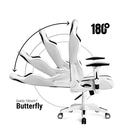 Diablo-X-Hunt-Silla-Gaming-para-Ninos-Silla-de-Oficina-Diseno-Ergonomico-Apoyabrazos-Ajustables-Almohada-Lumbar-y-Cuello-Perforacion-Cuero-Sintetico-Funcion-de-Inclinacion-Blanco-Negro-S