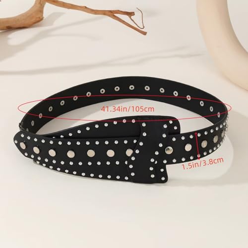 Wide Elastic Costume Waist Belts Adjustable Fashion Leather Belt Western Cowgirl Rivets Belts for Women Jeans Black2