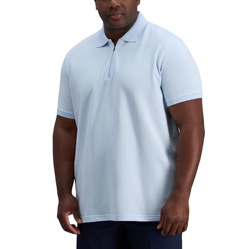 Haggar Men's Premium Comfort Quarter Zip Short Sleeve Polo Shirt, Sky Blue, Medium
