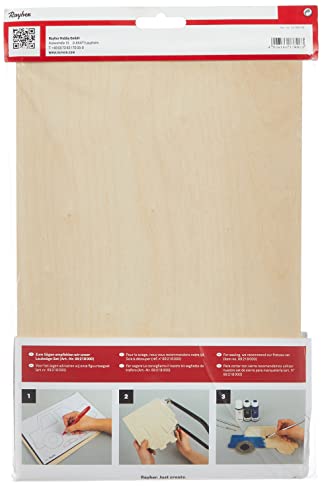 Rayher Sperrholzplatte, 30 x 20 cm, Stärke 4 mm, unbehandeltes Pappelholz, für Laubsäge-Arbeiten, zum kreativen Erstellen von Figuren, Schildern usw., 6299800