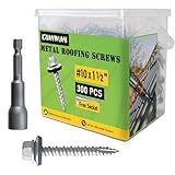 CAMNWAMN 300 Pcs #10 x 1-1/2 Inch Hex Head Metal Roofing Screws, Zinc Plated Sharp Point Sheet Metal Roof Screw with Rubber Washer, Self Tapping Metal to Wood Siding Screws, Hex Socket Included