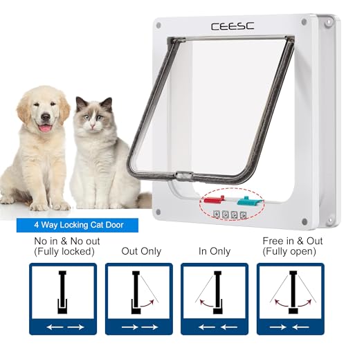 CEESC Cat Flap Door Magnetic Pet Door with 4 Way Lock for Cats, Kitties and Kittens, 2 Sizes and 2 Colors Options (L- Inner Size: 7.08"(W) x 7.48"(H), White) - Thumbnail 4