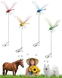 4 Pcs Dragon Fly Clips for Bug Repellent Use, Lifelike 3D Outdoor Decorative Dragonflies with Stakes, Waterproof Garden Ornaments for Patio Porch Plants Yard Backpack Hat Horse, Indoor Outdoor Decor