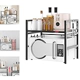 Erweiterbares Mikrowellen Regal 2 Stufig,Höhenverstellbarer Mikrowellenständer mit 6 Haken,Erweiterbar (40-60cm), Schwarzes Stehendes Regal, Stabiles Drahtregal für Küche, Einfach Zu Reinigen