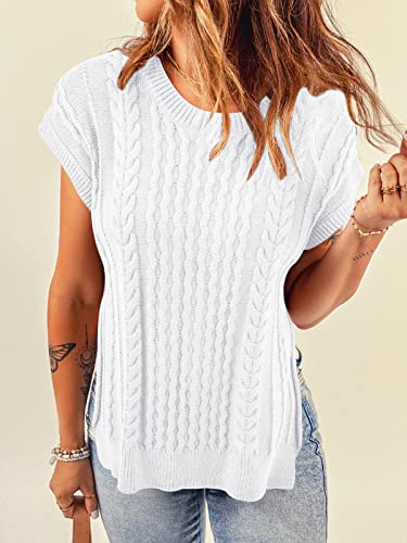 Aoysky Women's Cable Knit Sweater Vest Sleeveless Ribbed Summer Pullover Tops White #TOP3