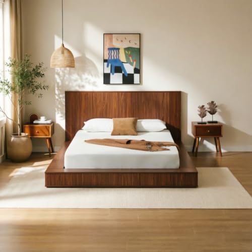 KEIKI Queen Size Solid Wood Platform Bed Frame, Low Profile Japan...