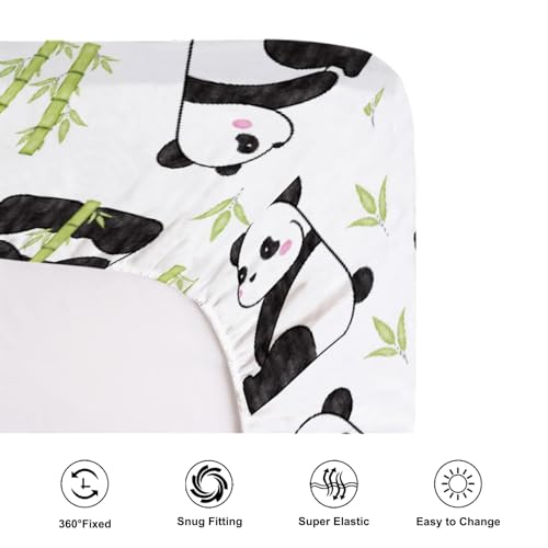 Image of Cartoon Panda Green Leaves Baby Crib Sheets for Boy Girl 52 inchx28 inch Cute Bear Animals Soft Breathable Unisex Fitted Nursery Baby Bed Sheet Fits Standard Crib and Toddler Bed Mattresses