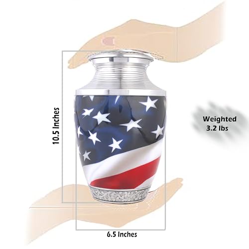 Image of Alpha Living Home Memorial Cremation Urn for Adult Ashes - Large Handcrafted Funeral Urn, Secure Lid Burial Keepsake Memorial Urn for Men & Women, Red Silver