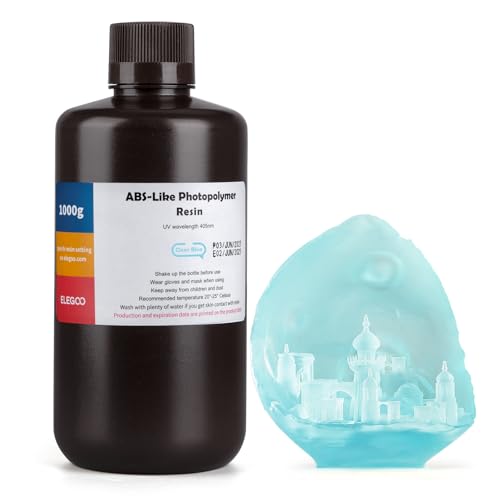 ELEGOO ABS-Like 3D Printer Resin, 405nm UV Curing Photopolymer Resina for Mars Saturn Jupiter MSLA DLP LCD Impresora with High Tenacity, Clear Blue 1000g