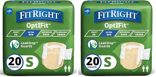 Image of FitRight Adult Diapers, Ultra Heavy Absorbency, S (Waist Size 20in-32in), 20 Count, OptiFit Incontinence Briefs for Men and Women, Disposable, Moisture-Wicking, Leak Protection, (Pack of 2)