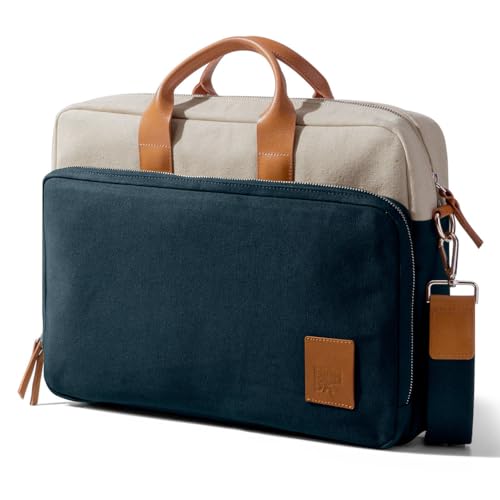Image of DailyObjects 100% Cotton Canvas Commute Laptop Messenger Bag for Men & Women | Travel Shoulder Handbag With Trolley Sleeve | Metal Zip Closure | Leather Handles | Padded Laptop Compartment For 14 inch