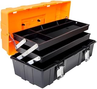 Torin 17-Inch Plastic Tool Box,3-Tiers Multi-Function Storage Portable Toolbox Organizer, Black/Orange ATRJH-3430T