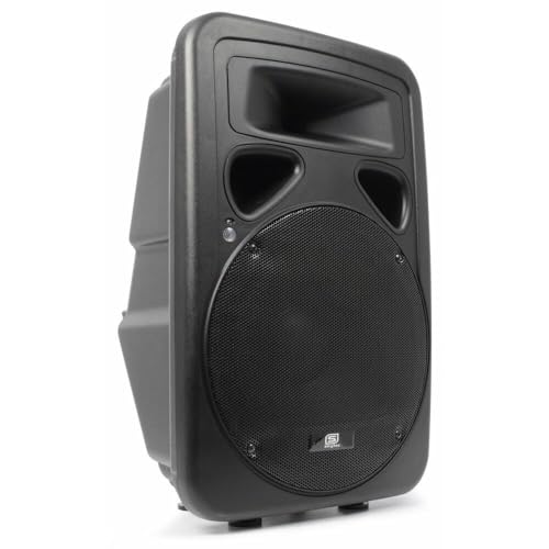 Skytec SP1500A Altavoz Amplificado de 15" y 800 vatios, Carcasa de ABS con Asas, Sistema Bass Reflex, Control de Tono, entradas de línea y micrófono, trípode, Ruedas, Sistema de Sonido Profesional