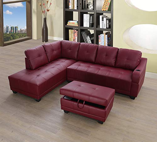 Beverly Fine Funiture Sectional Sofa Set, Burgundy