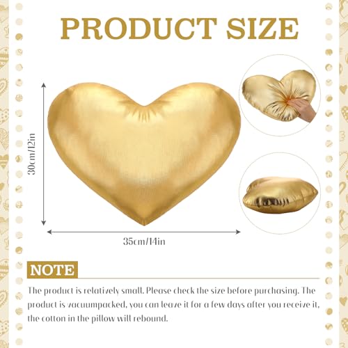 Yookeer Valentine\'s Day Heart Shaped Pillow 14 x 12 Inch Metallic Leather Throw Pillows Solid Soft Shiny Cushion for Women Valentine Wedding Anniversary Decor for Bed Couch(Gold)