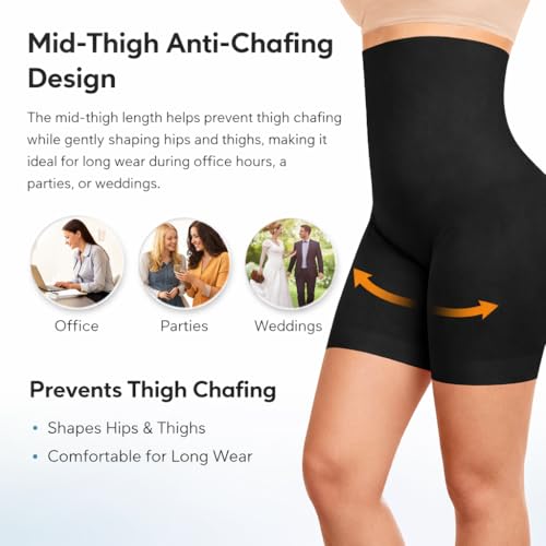 Image of BABO & BABY High Waisted Tummy Control Shapewear Shorts for Women | Seamless Slimming Body Shaper | Invisible Under Dress | Mid-Thigh Thigh Chafing Control | Comfortable (Skin)