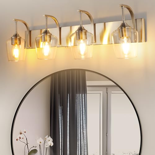 Foucasal 4-Light Brushed Nickel Vanity Light with Clear Glass Shade,