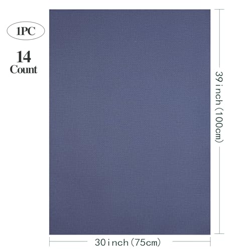 Image of Aida Cloth Cross Stitch Fabric, 14 Count, Big Size (Dark Blue, 39 * 30in)