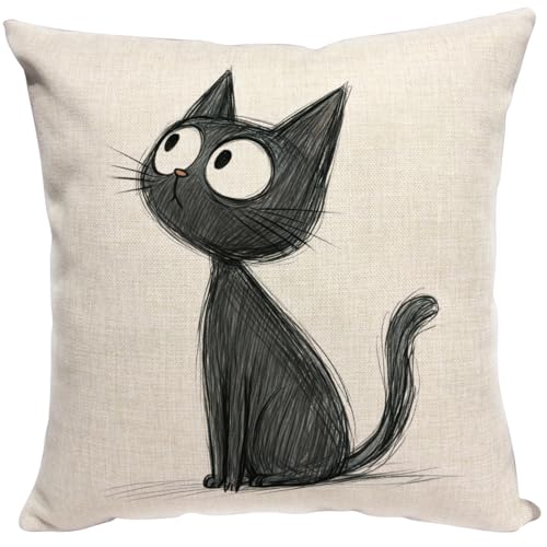 Violetpos Große Augen Schwarzer Katze Kissenbezug 60x60 Kiss