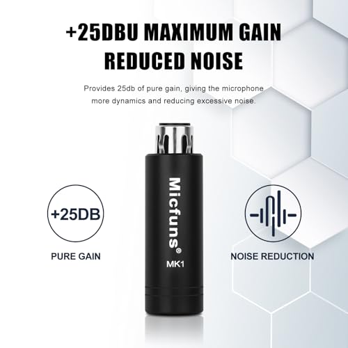 Micfuns MK1 Kompakter dynamischer Mikrofonverstärker mit hochwertigem Vorverstärker +25DB (Schwarz)