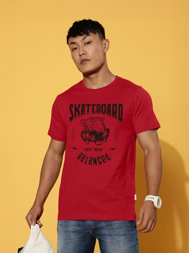Image of Veirdo Regular Fit Half Sleeves Round Neck Typographic Printed Pure Cotton T-Shirt for Men (Available Colors: Black, Navy, Swan White, & White) (Sizes: S to 2XL)