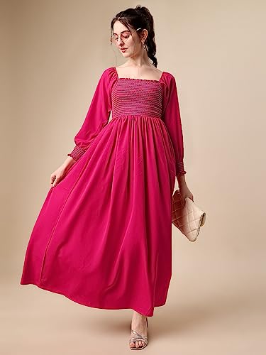 Image of Sheetal Associates Women's Casual Square Neck Crepe Solid Fit & Flare Full Length Dress