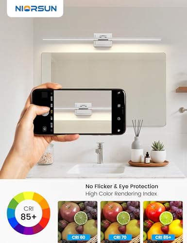 Image of NIORSUN 46.5 Inch Modern Bathroom Light Fixture, 40W 5CCT Dimmable LED Chrome Bathroom Vanity Lights Over Mirror, Vanity Lights for Bathrooms Restroom Mirror